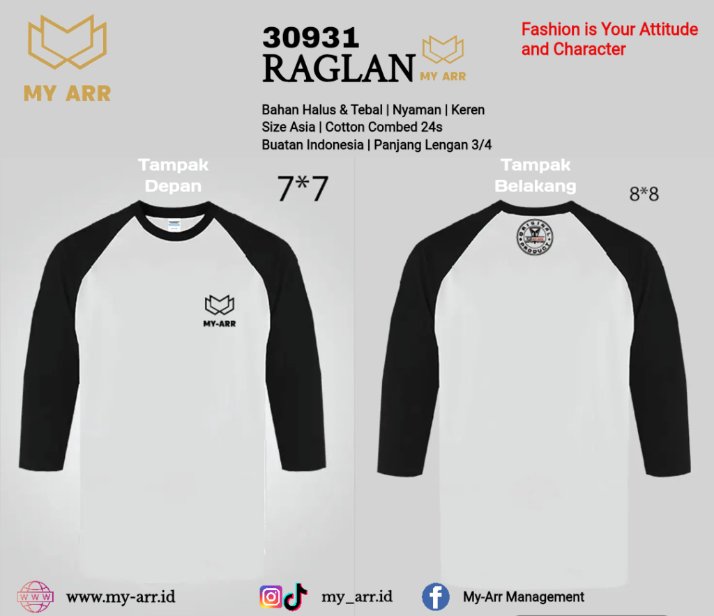 Raglan MY-ARR Panjang Lengan 3/4